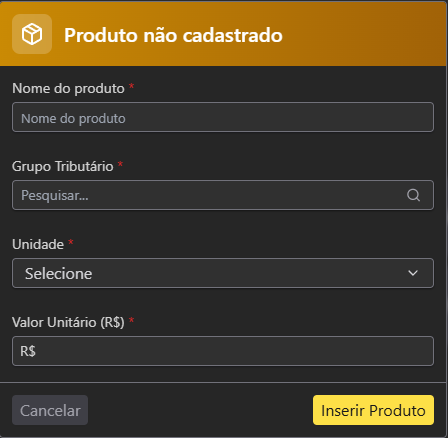 Produto não cadastrado